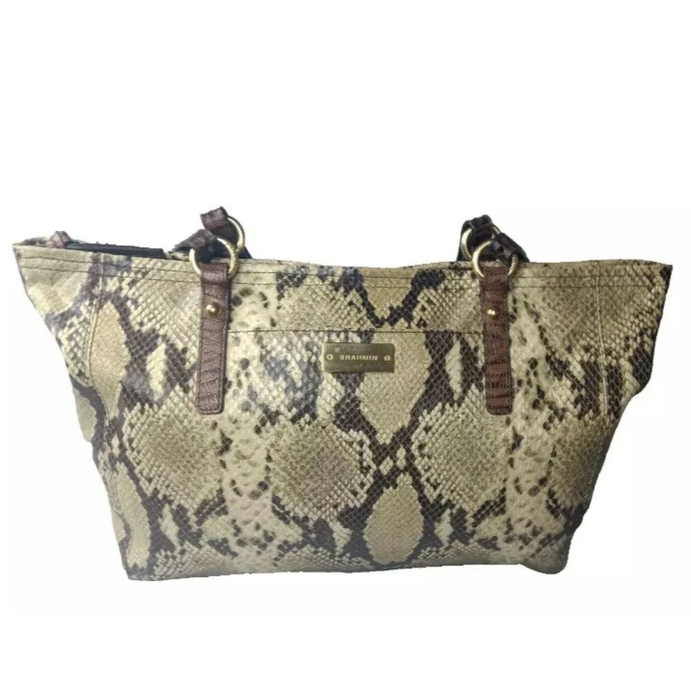 Brahmin Arno Leather Shoulder Tote Python Print Handbag Medium